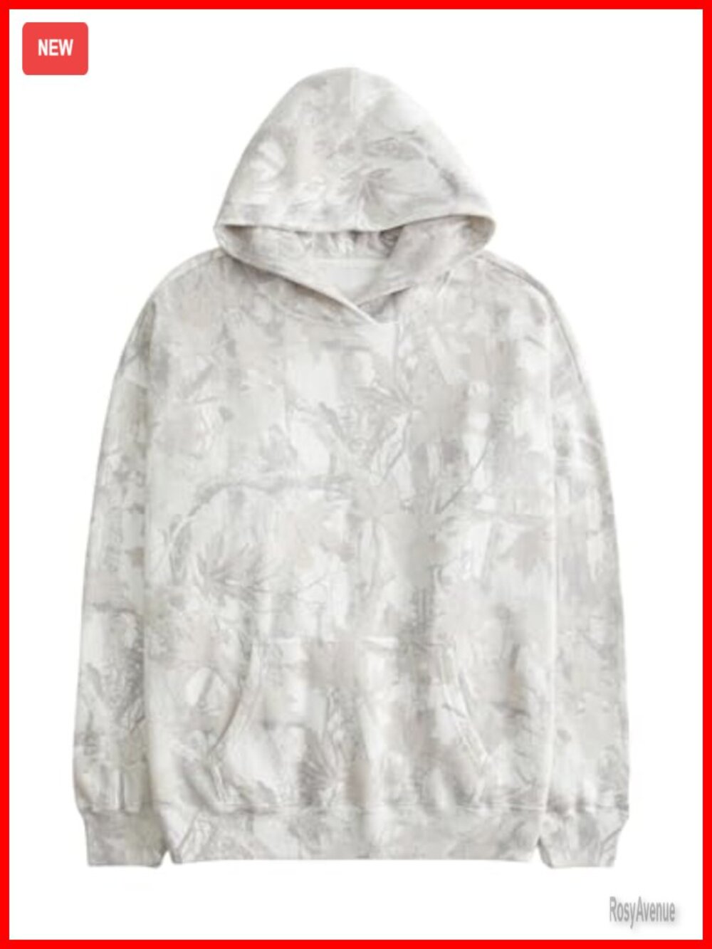 Oversized Fleece Hoodie Maple Leaf Camo Pullover with Pocket